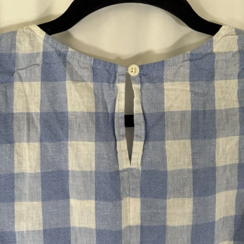 J. Crew Tank Top Women's 10 Blue White Plaid Linen Cotton Blued Tie Bottom